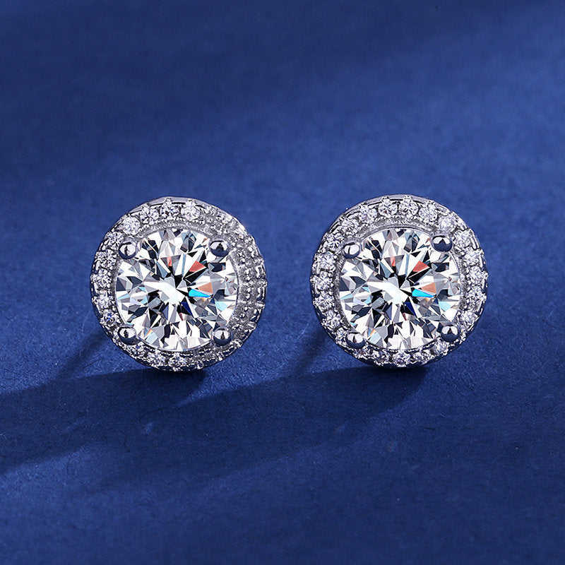 Moissanite Halo Stud Earrings