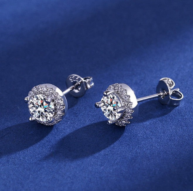 Moissanite Halo Stud Earrings