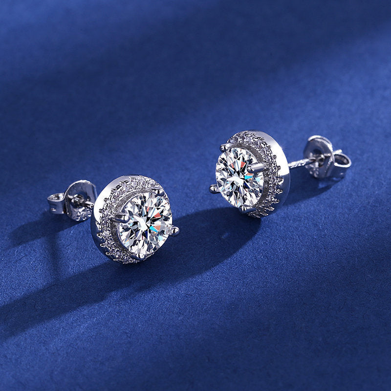 Moissanite Halo Stud Earrings