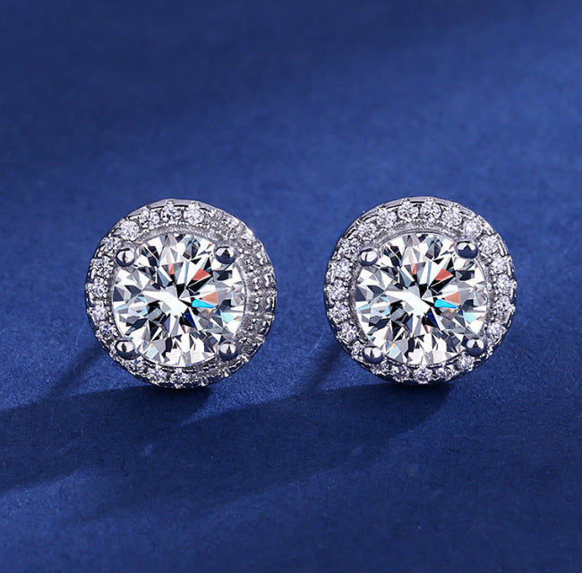 Moissanite Halo Stud Earrings