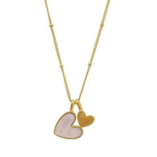 Double Heart Pearl Necklace