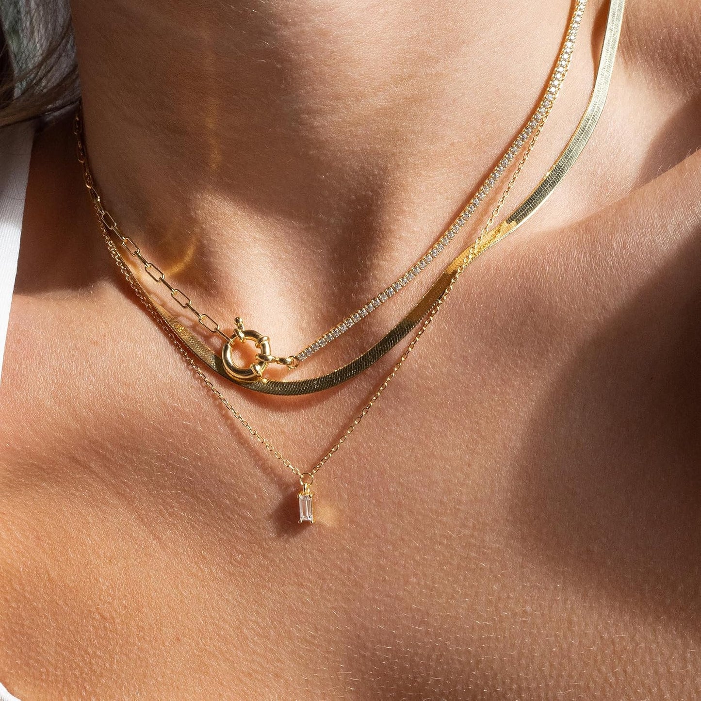 Snake Chain Herringbone Necklace